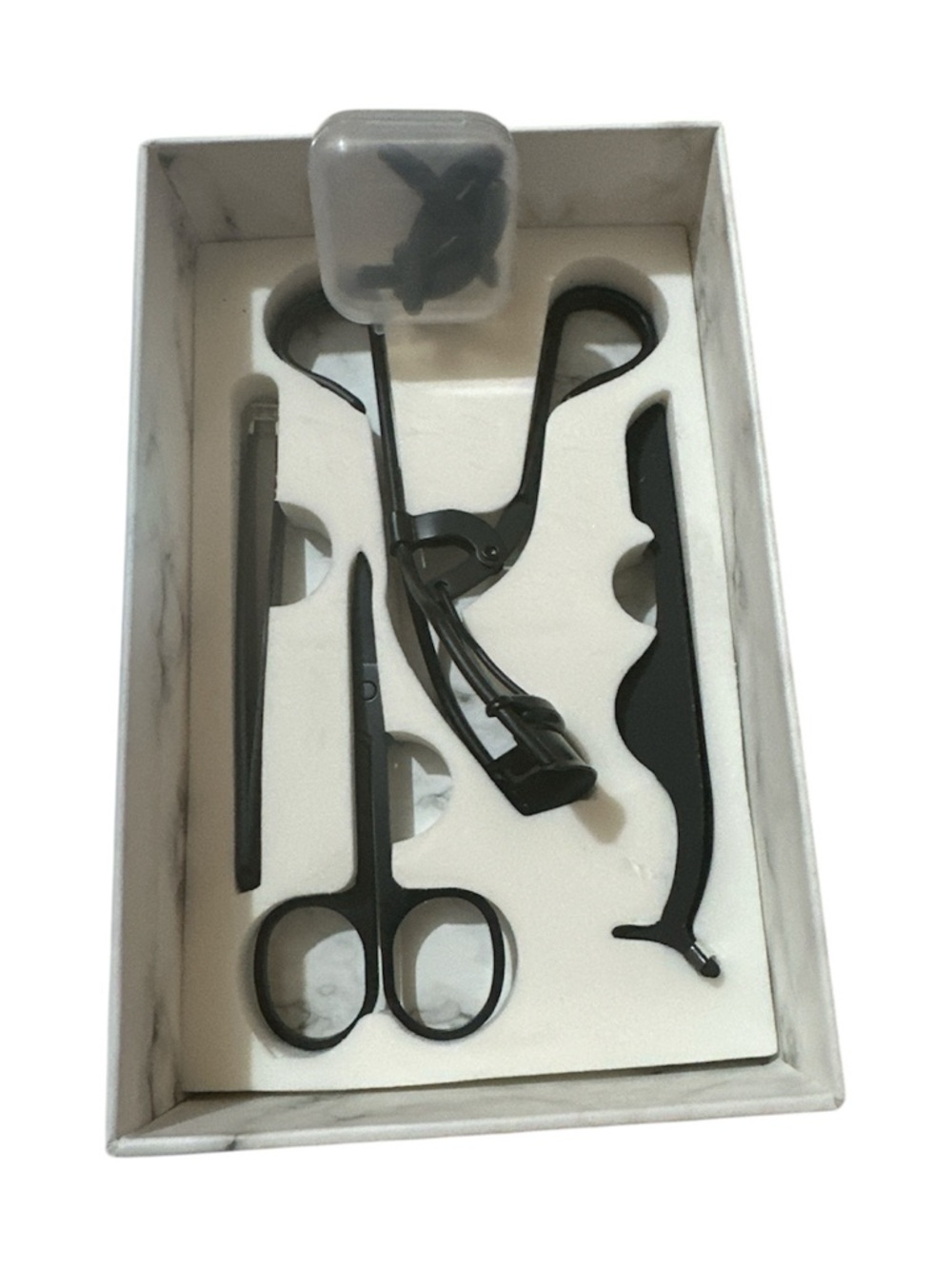 Matte Black Eyelash Tool Set with Curler & Tweezers
